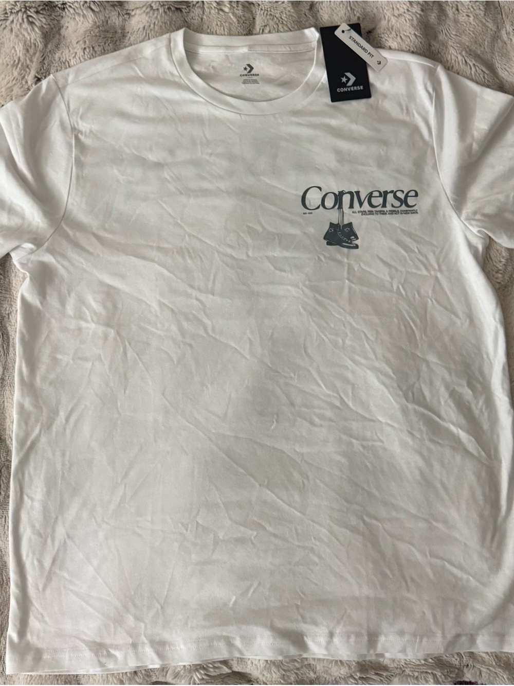 Converse White Short Sleeve Tee with Navy Logo